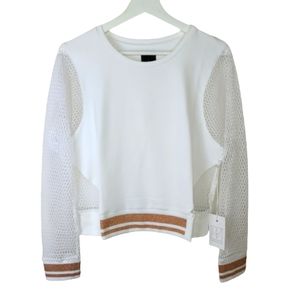NWT Lime & Vine IONE Mesh Long Sleeve Pullover with Rose Gold Accent WHITE